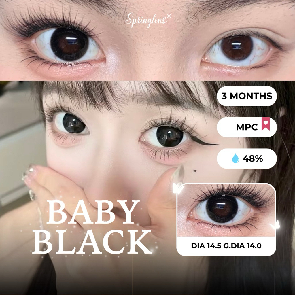 Kính áp tròng Baby Black đen tuyền baby douyin giãn to MPC 3 tháng 0-7 độ | Spring Lens