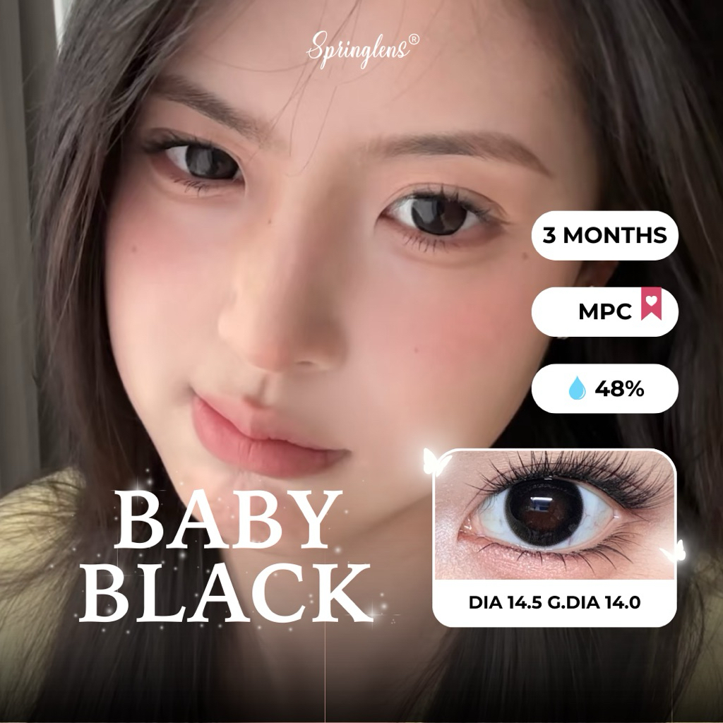 Kính áp tròng Baby Black đen tuyền baby douyin giãn to MPC 3 tháng 0-7 độ | Spring Lens