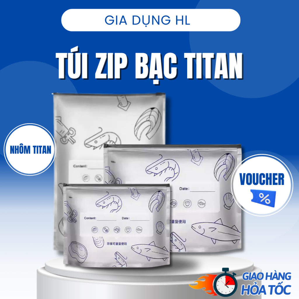 Set 10 Túi Zip Bạc Đựng Thực Phẩm Tươi Sống, Nhôm Titan Có Khóa, Tái Sử Dụng