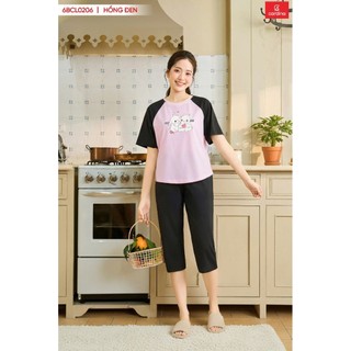 6BCL02 Đồ bộ nữ CARDINA chất cotton cổ tròn phối tay raglan quần lửng 6BCL02