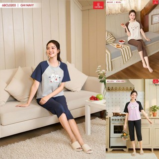 6BCL02 Đồ bộ nữ CARDINA chất cotton cổ tròn phối tay raglan quần lửng 6BCL02