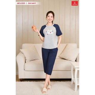 6BCL02 Đồ bộ nữ CARDINA chất cotton cổ tròn phối tay raglan quần lửng 6BCL02