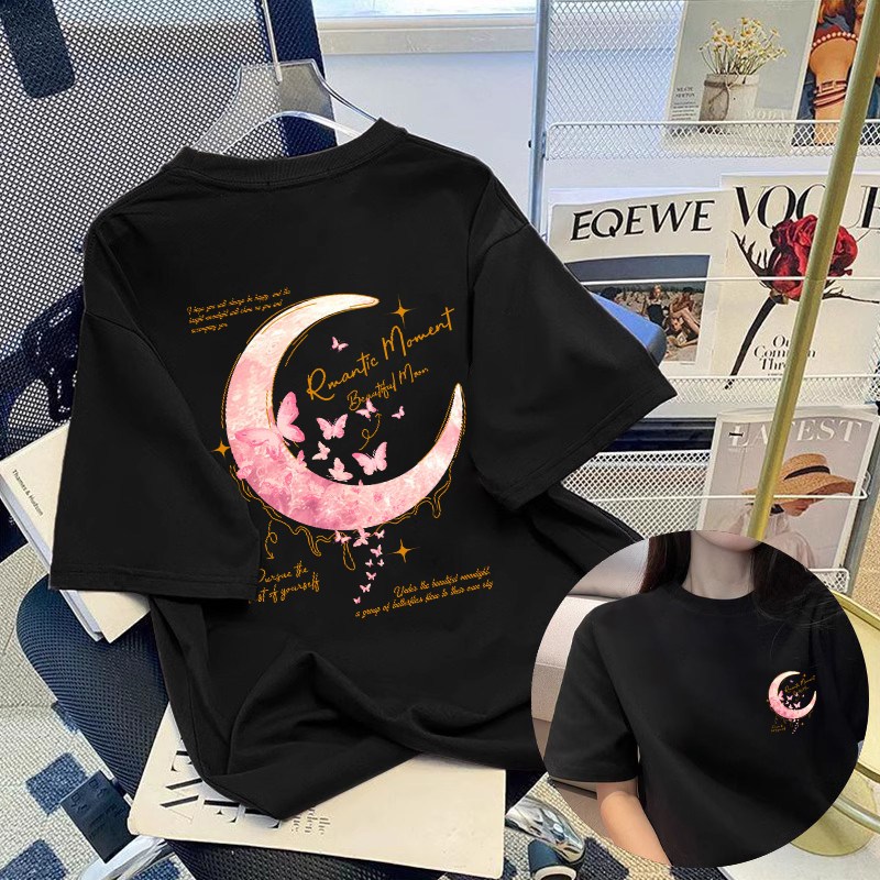 Áo thun nữ HappyTee - Áo thun hình Mặt trăng chữ Romactic Moment Beautiful Moon
