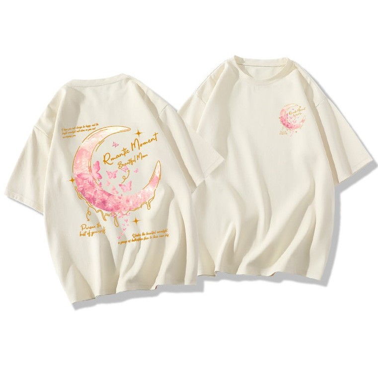 Áo thun nữ HappyTee - Áo thun hình Mặt trăng chữ Romactic Moment Beautiful Moon