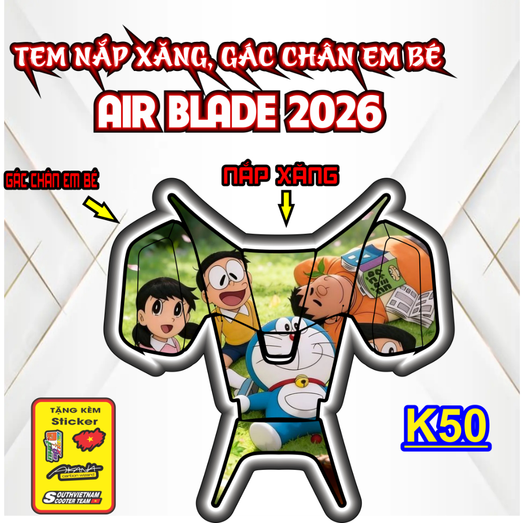 Tem dán nắp xăng xe air blade 2026 trang trí chống trầy DOREMON AB 2026