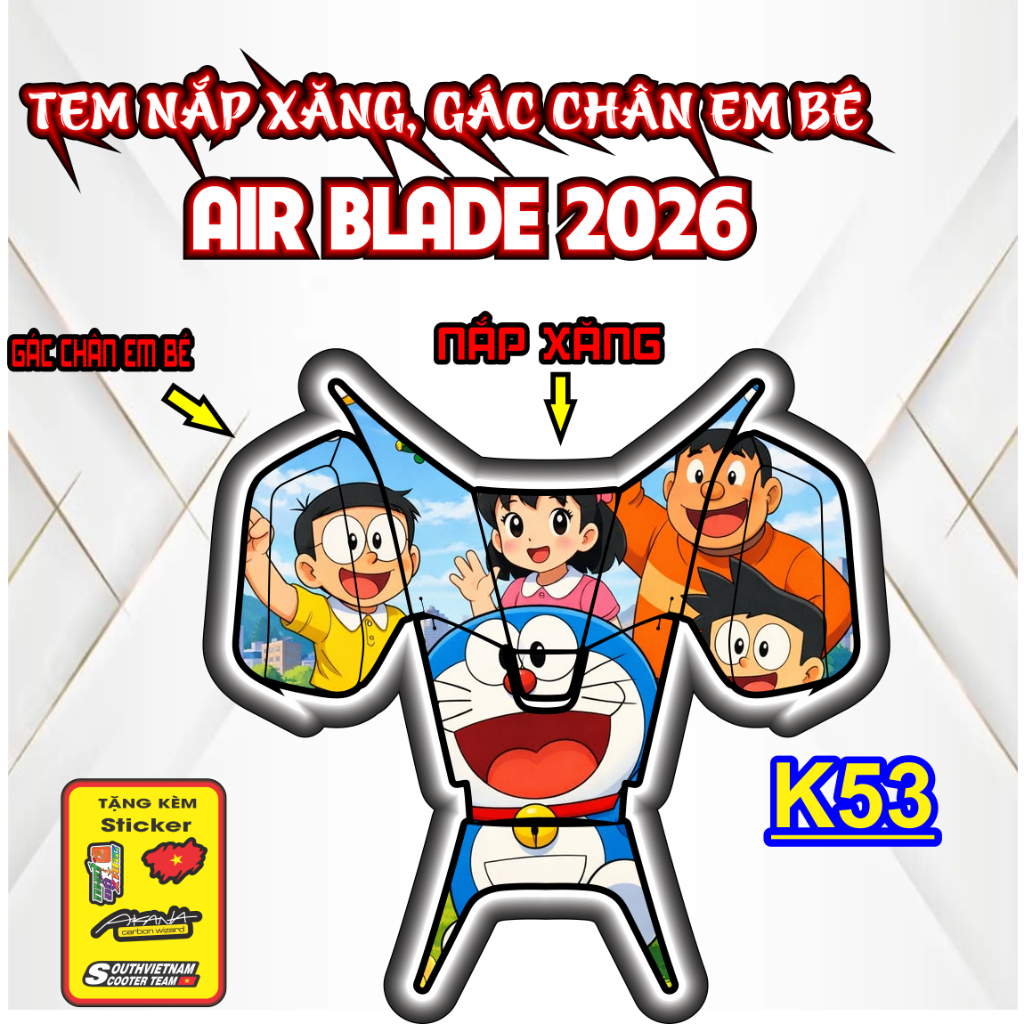 Tem dán nắp xăng xe air blade 2026 trang trí chống trầy DOREMON AB 2026