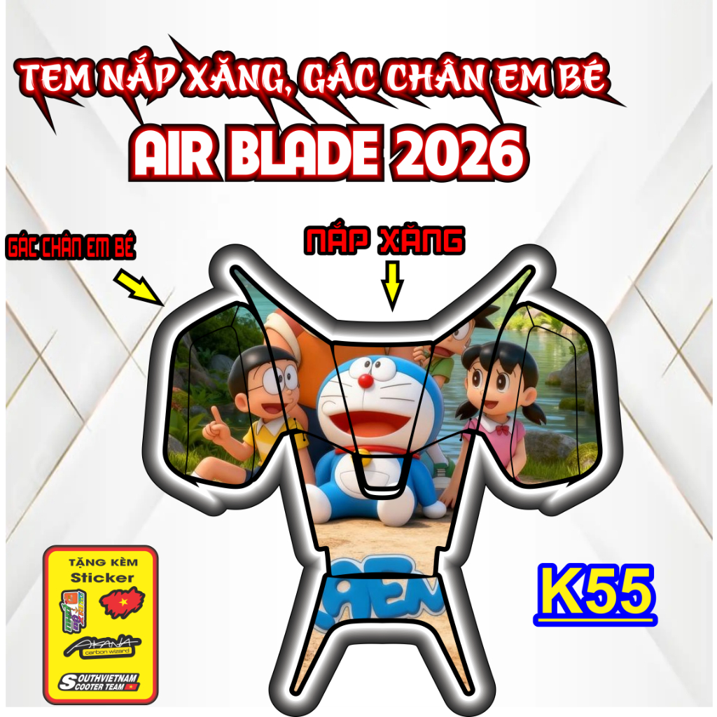 Tem dán nắp xăng xe air blade 2026 trang trí chống trầy DOREMON AB 2026