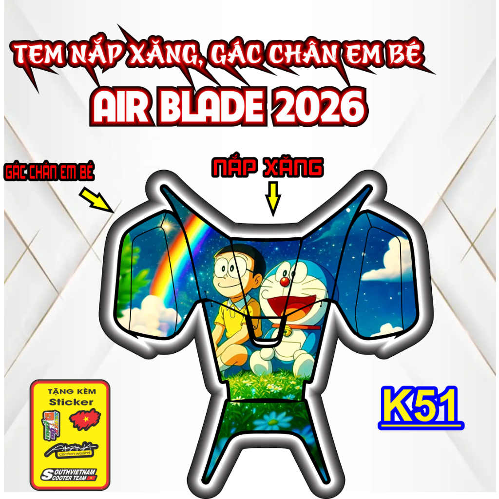 Tem dán nắp xăng xe air blade 2026 trang trí chống trầy DOREMON AB 2026