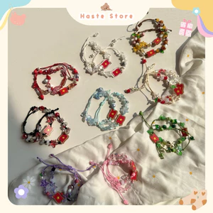 Vòng Tay Nữ Cờ Việt Nam Hạt Cườm Charm Đá Pastel Gốm Quà Tặng Bạn Gái Phong Cách Dễ Thương Dây Sáp