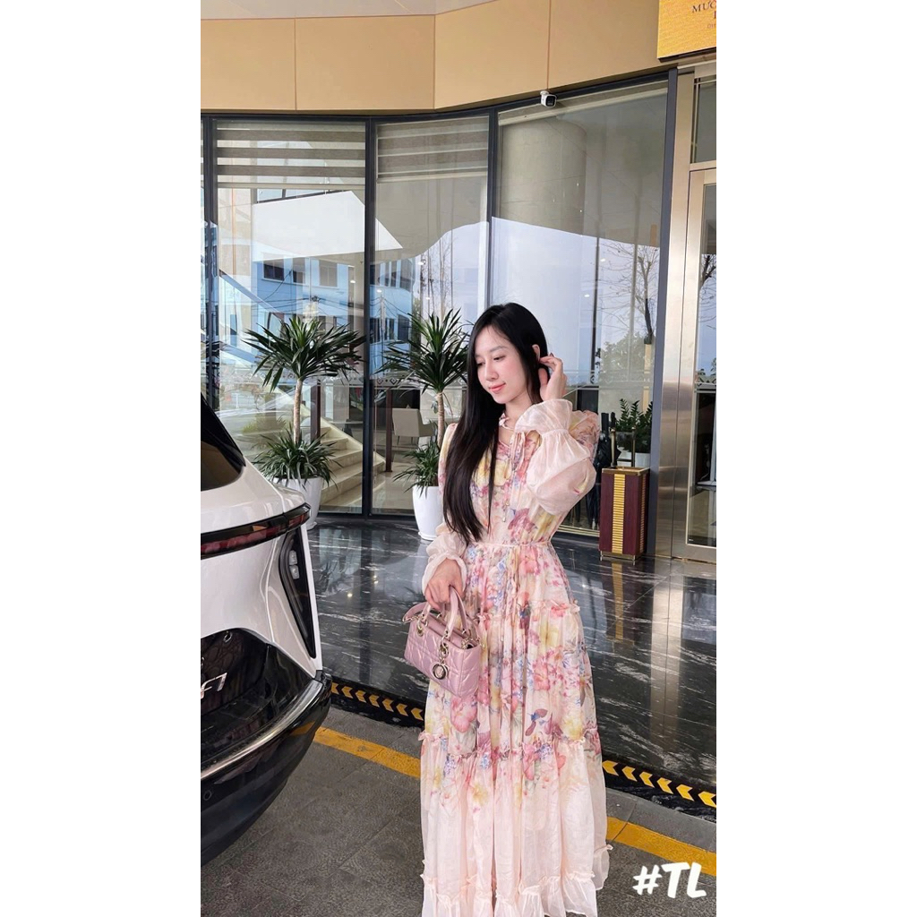 Đầm maxi ZMM hoa thắt dây eo