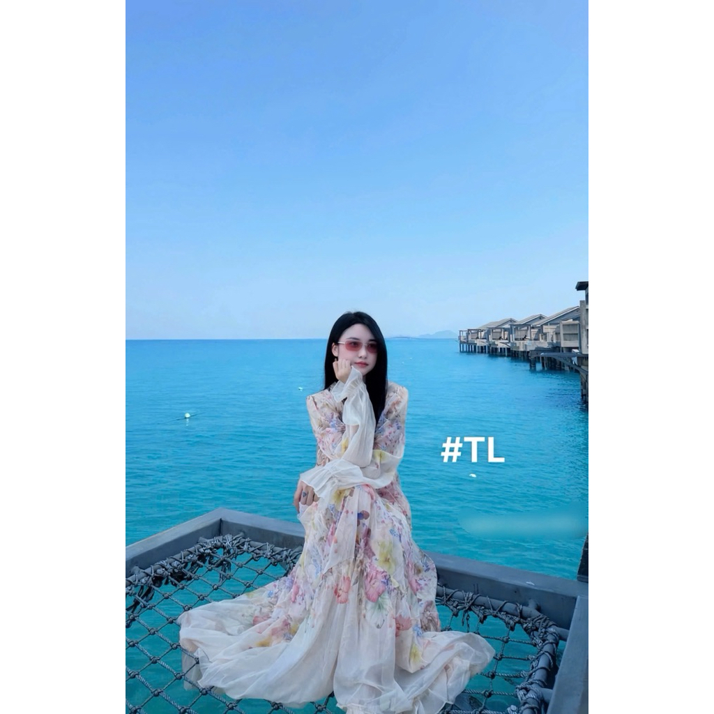 Đầm maxi ZMM hoa thắt dây eo
