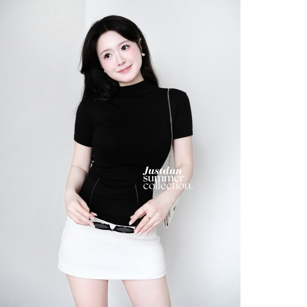 Áo Thun Nữ Ôm Body JUSTDUN HN1 Cổ Cao Tay Ngắn, Cotton Mịn Co Giãn 4 Chiều, Mềm Mại Thoáng Khí.