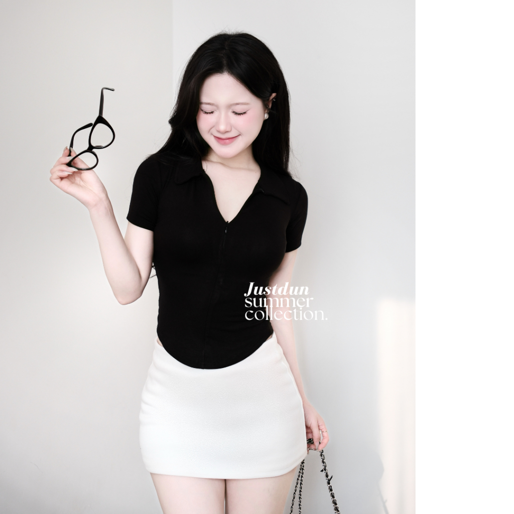 Áo thun ôm body cổ khoá cotton mịn JUSTDUN K42