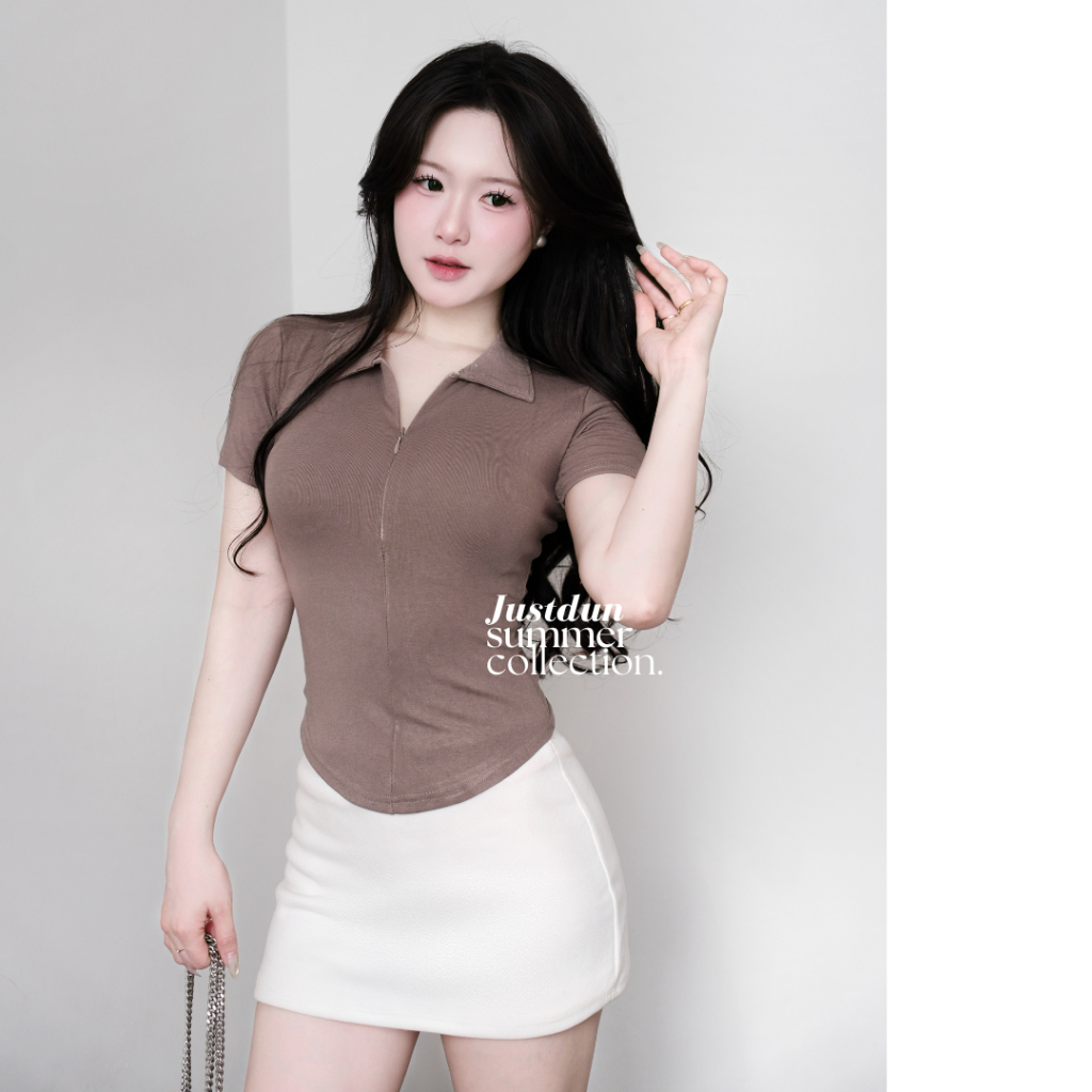 Áo thun ôm body cổ khoá cotton mịn JUSTDUN K42