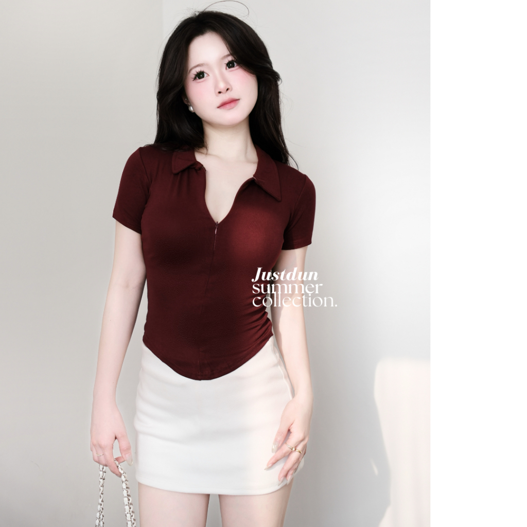 Áo thun ôm body cổ khoá cotton mịn JUSTDUN K42