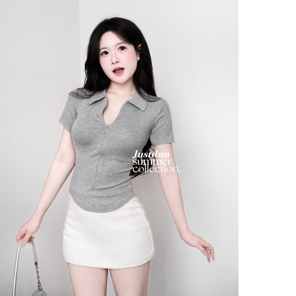 Áo thun ôm body cổ khoá cotton mịn JUSTDUN K42
