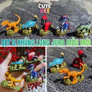 Set 5 mô hình khủng long Jurassic World đế cỏ xuất dư - Đồ chơi CUTE BEE