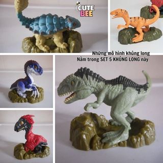 Set 5 mô hình khủng long Jurassic World đế cỏ xuất dư - Đồ chơi CUTE BEE