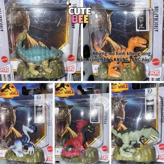 Set 5 mô hình khủng long Jurassic World đế cỏ xuất dư - Đồ chơi CUTE BEE