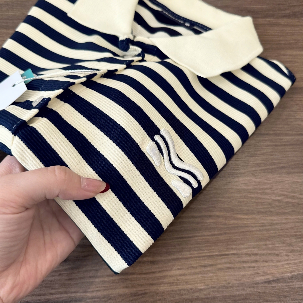 Áo Polo Sọc Màu Xanh Đen Thanh Lịch, Chất Cotton Mềm Mịn.