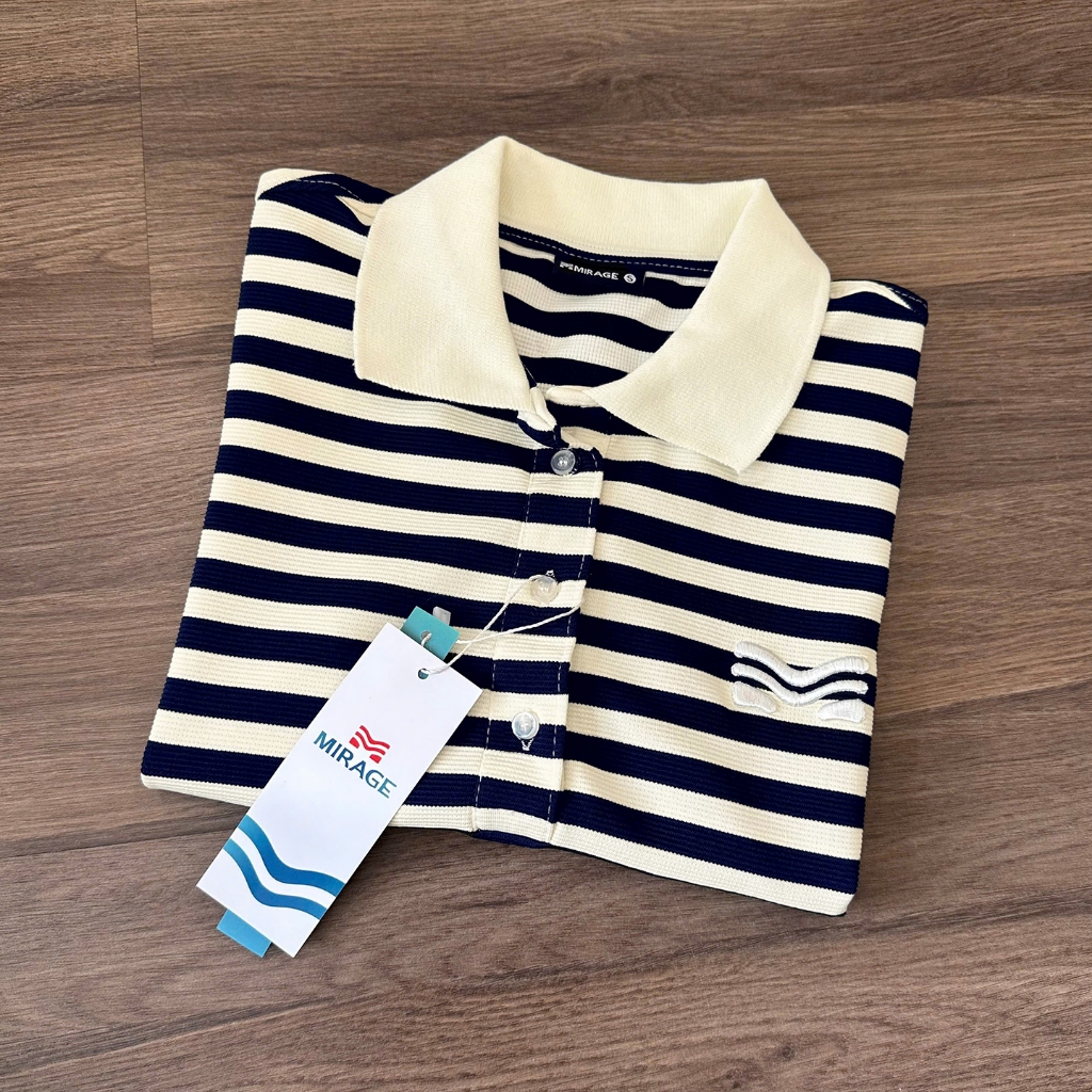 Áo Polo Sọc Màu Xanh Đen Thanh Lịch, Chất Cotton Mềm Mịn.