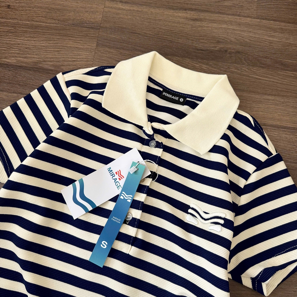 Áo Polo Sọc Màu Xanh Đen Thanh Lịch, Chất Cotton Mềm Mịn.