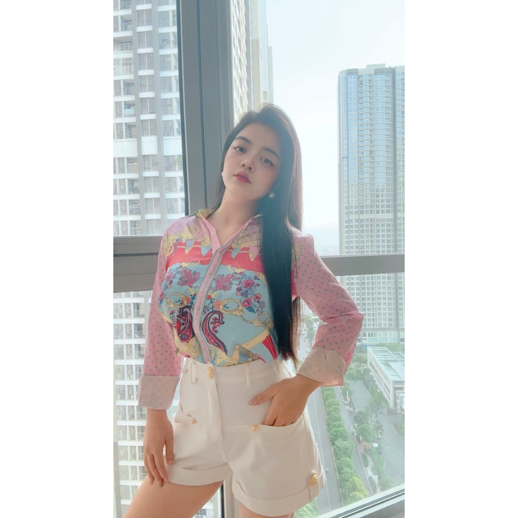 Set áo sơ mi logo Versace và quần nút ngắn dài siêu cấp