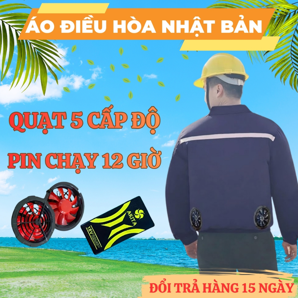 Áo điều hòa cao cấp Akita pin 18V 90000mAh, làm mát nhanh, sử dụng liên tục  12–14 giờ - CYAN