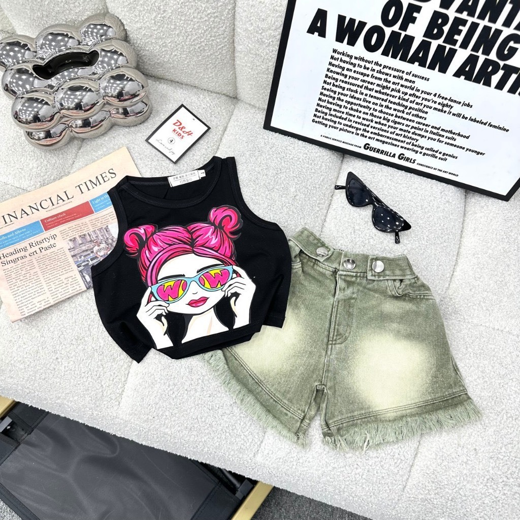 Combo 2 Áo Thun Croptop Bé Gái Cotton Co Giãn 4 Chiều Mềm Mịn, Áo Sát Nách In Hình Dễ Thương