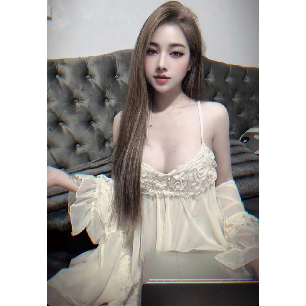 (Tặng kèm chip) Set váy áo choàng hoa hồng nổi cao cấp. Váy ngủ gợi cảm ren quyến rũ sexy