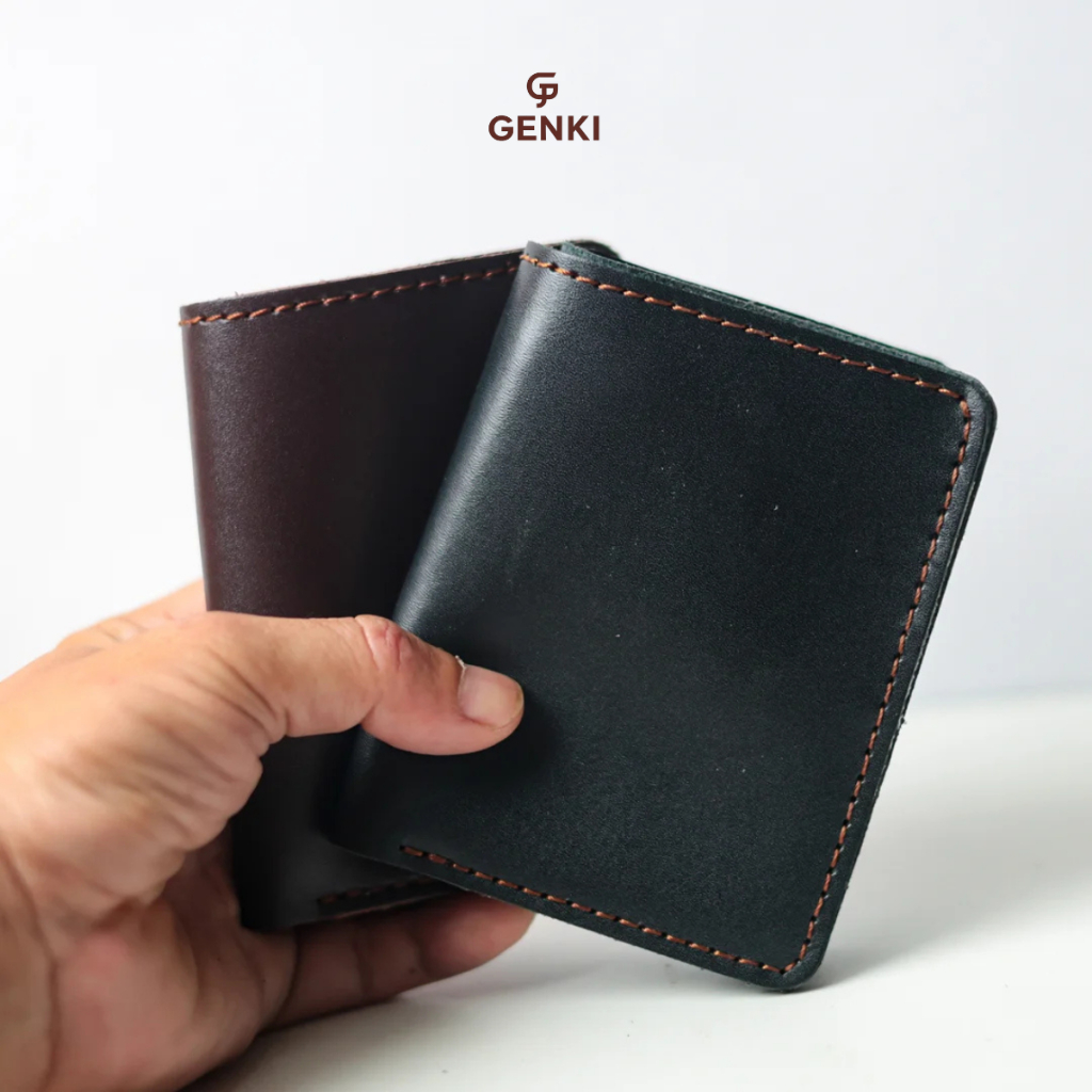 Ví Đứng Nam Da Bò Thật GENKI LEATHER, kích thước 9x11.5cm, khâu thủ công