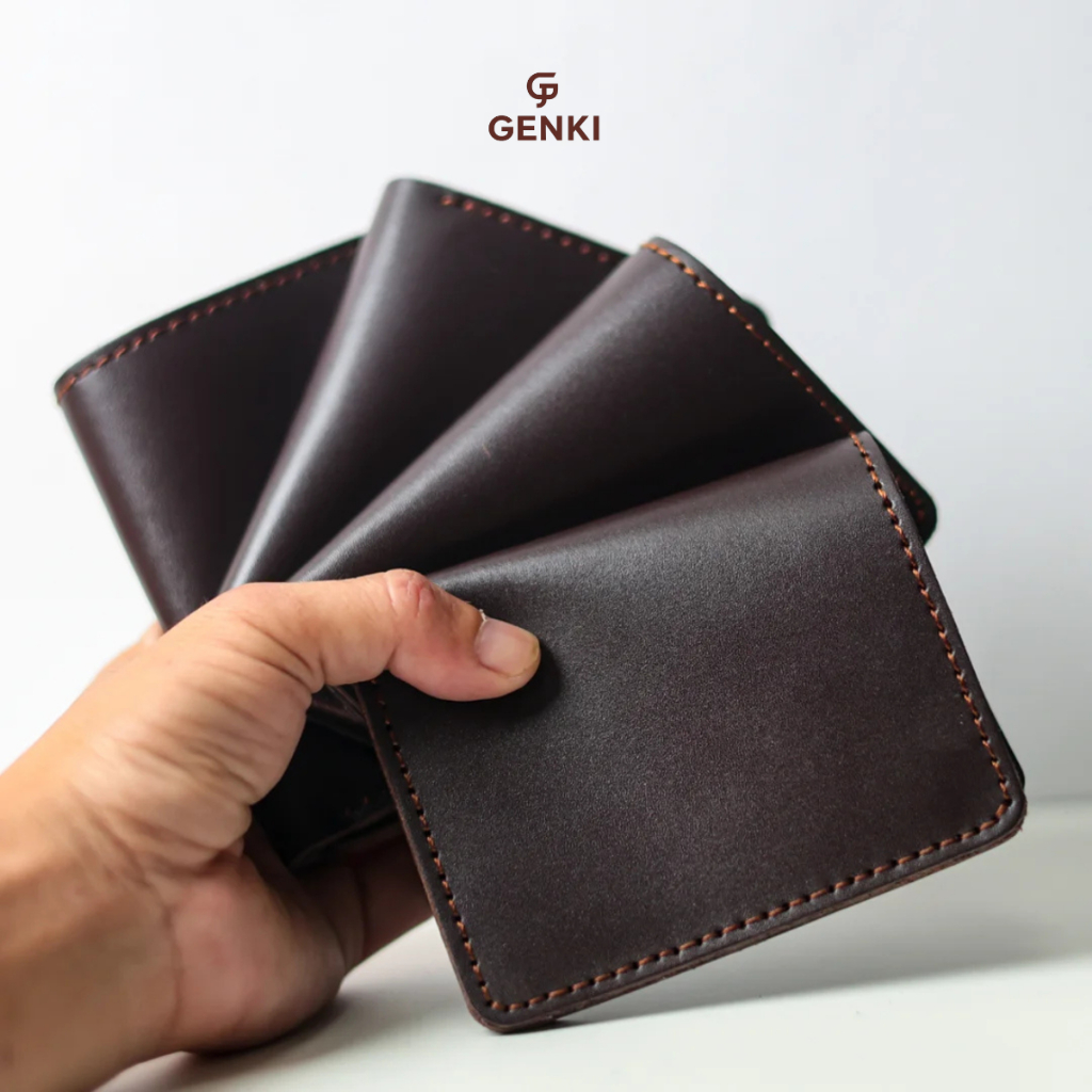 Ví Đứng Nam Da Bò Thật GENKI LEATHER, kích thước 9x11.5cm, khâu thủ công