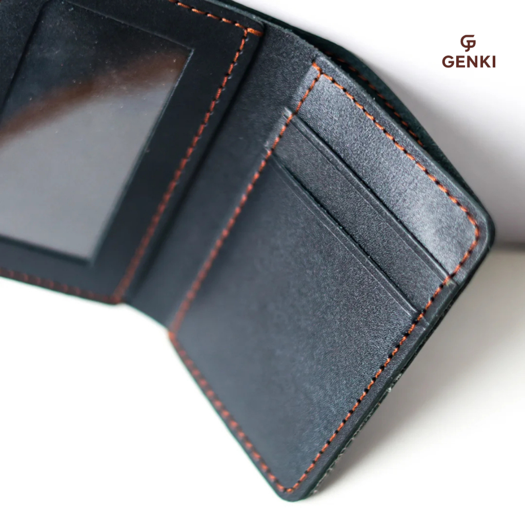 Ví Đứng Nam Da Bò Thật GENKI LEATHER, kích thước 9x11.5cm, khâu thủ công