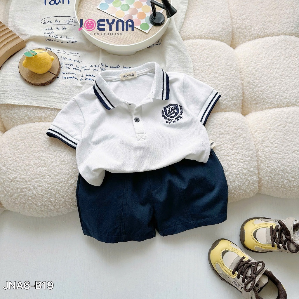 (Hãng JOEYNA )Bộ polo RICK KIDS logo thêu ,áo chất polo cá sấu phối quần kaiki mềm mại cho bé đi học đi chơi 9-24kg