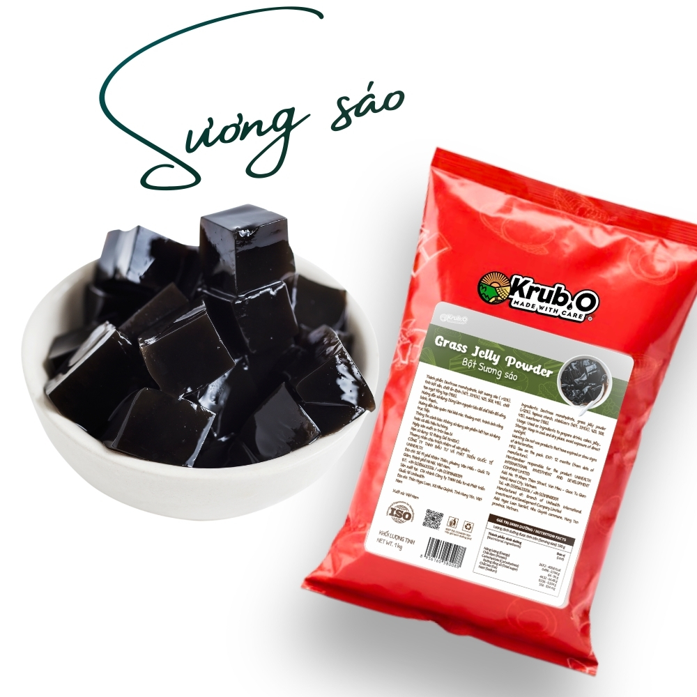 Bột Sương Sáo Krub.O 1kg - Thạch Đen Mềm Mịn, Giòn Dai, Thanh Nhiệt, Topping Trà Sữa Chuẩn Vị