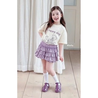 [B&G] Áo thun “Happy Day” phối cùng chân váy tầng caro tím siêu xinh, cho bé diện đi chơi, đi học