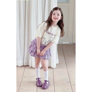 [B&G] Áo thun “Happy Day” phối cùng chân váy tầng caro tím siêu xinh, cho bé diện đi chơi, đi học