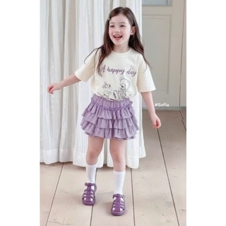 [B&G] Áo thun “Happy Day” phối cùng chân váy tầng caro tím siêu xinh, cho bé diện đi chơi, đi học