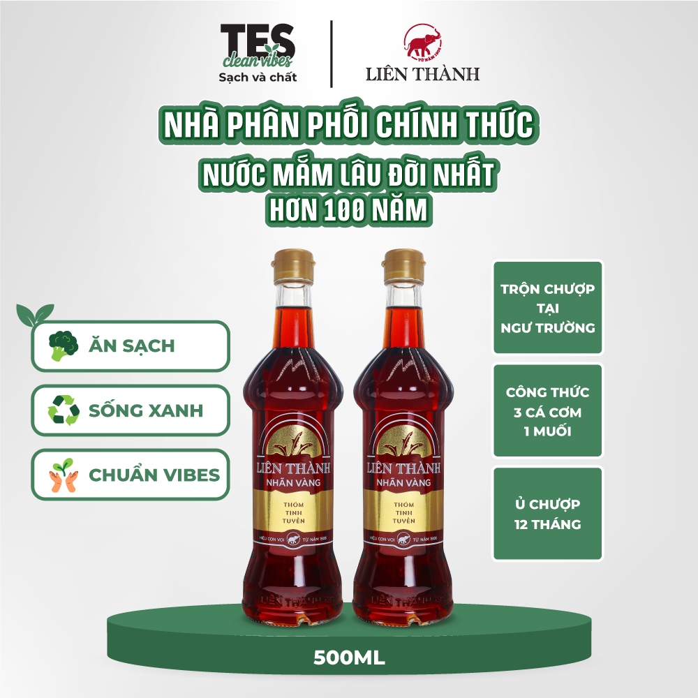 Combo 2 chai Nước mắm Liên Thành Nhãn Vàng 35 độ đạm 500ml chai thủy tinh giá ưu đãi
