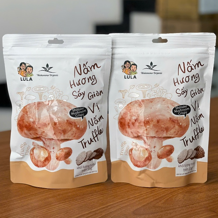 Combo mix Nấm hương vị nguyên bản và vị truffle Wakamono Organic 55g/gói, không dầu, ăn vặt healthy giòn rụm, ăn liền