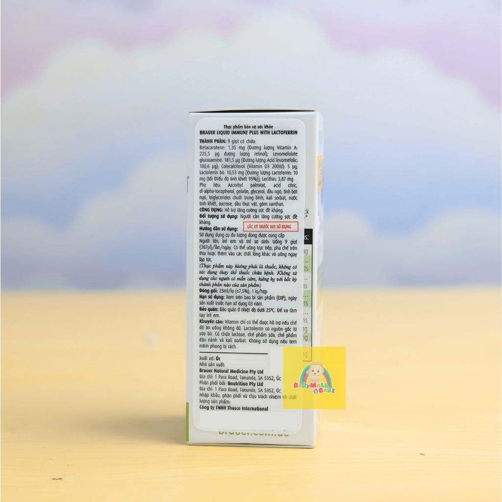 Dung Dịch Nhỏ Giọt Brauer Liquid Immune Plus Lactoferrin 23ml Hỗ Trợ Đề Kháng Cho Bé |Babymall&Care