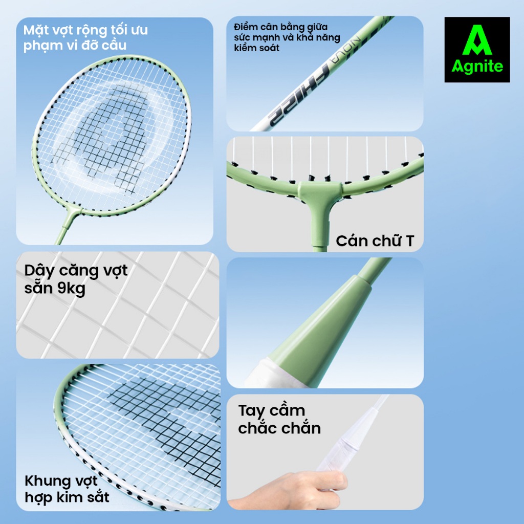[TẶNG GĂNG TAY] Vợt Cầu Lông Chính Hãng AGNITE - Bộ Vợt Cầu Lông Hợp Kim Siêu Nhẹ Dành Cho Mọi Lứa Tuổi Luyện Tập