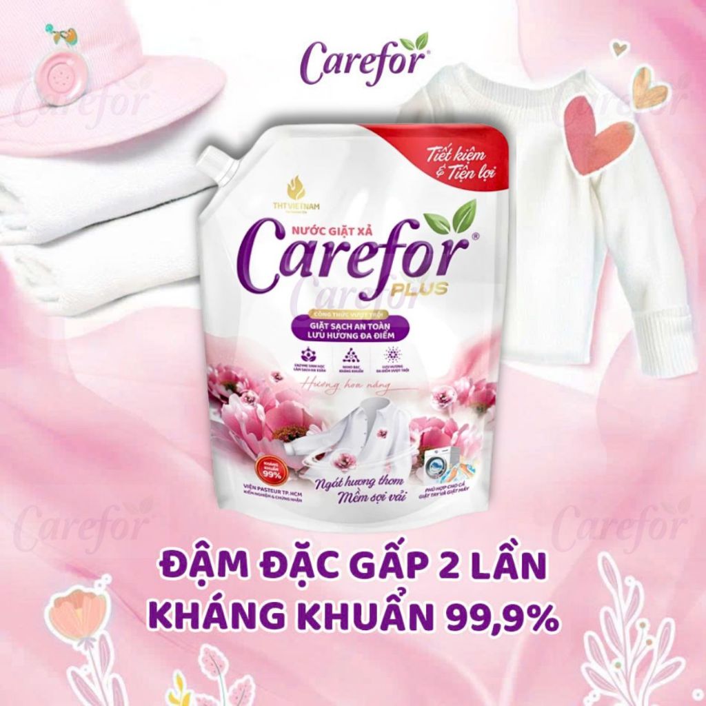 Combo 4 Nước Giặt Xả Quần Áo Carefor Plus X2 Siêu Đậm Đặc Hương Hoa Nắng Thơm Lâu Tổng nhận 8L