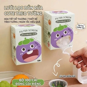 Hộp 100 túi lưới lọc rác bồn rửa chén dùng 1 lần hình quả cà tím dễ thương