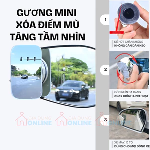 Gương kính phụ xóa điểm mù cho oto, xe máy xe điện lắp đặt hút kính không cần dán keo