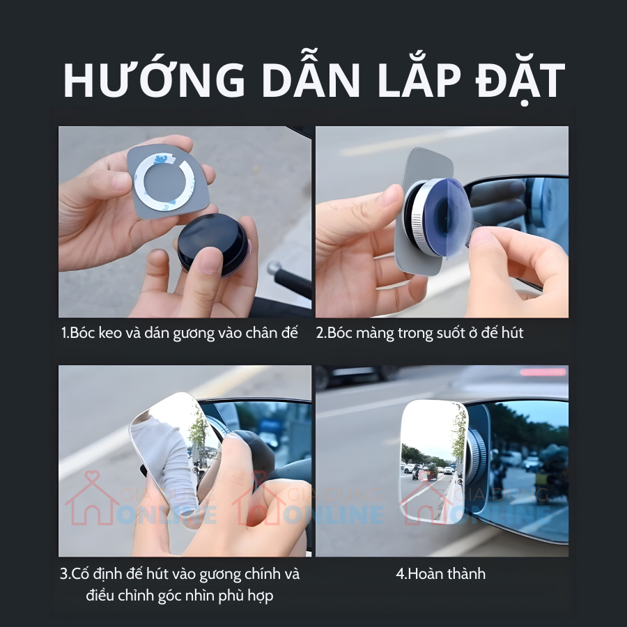 Gương kính phụ xóa điểm mù cho oto, xe máy xe điện lắp đặt hút kính không cần dán keo