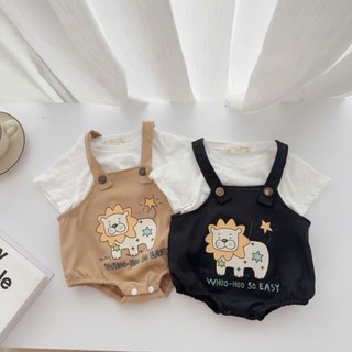 Set body yếm sư tử kèm áo cotton cho bé 4-11Kg. Bodysuit kaki cho bé đi chơi, đầy tháng. Dino Kids