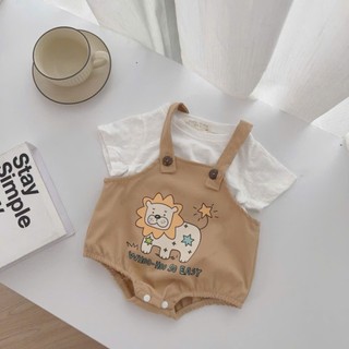 Set body yếm sư tử kèm áo cotton cho bé 4-11Kg. Bodysuit kaki cho bé đi chơi, đầy tháng. Dino Kids