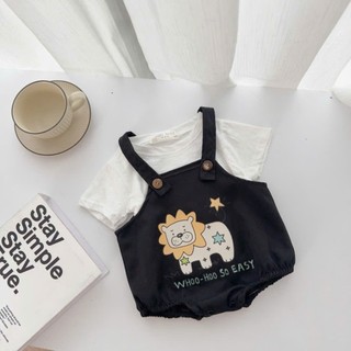 Set body yếm sư tử kèm áo cotton cho bé 4-11Kg. Bodysuit kaki cho bé đi chơi, đầy tháng. Dino Kids