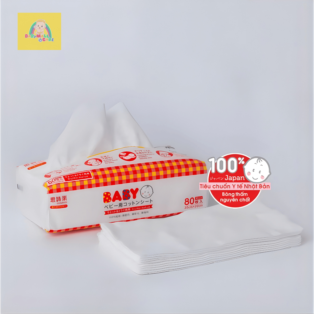 Khăn Khô Cotton Suzuran Baby Nhật 80 Miếng 100% Cotton Khô Lau Mặt Tắm Gội Cho Bé | Babymall & Care